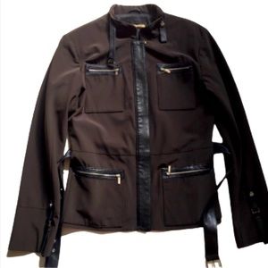 NWT Luxury Italian jacket Brown w/Black leather trim size M